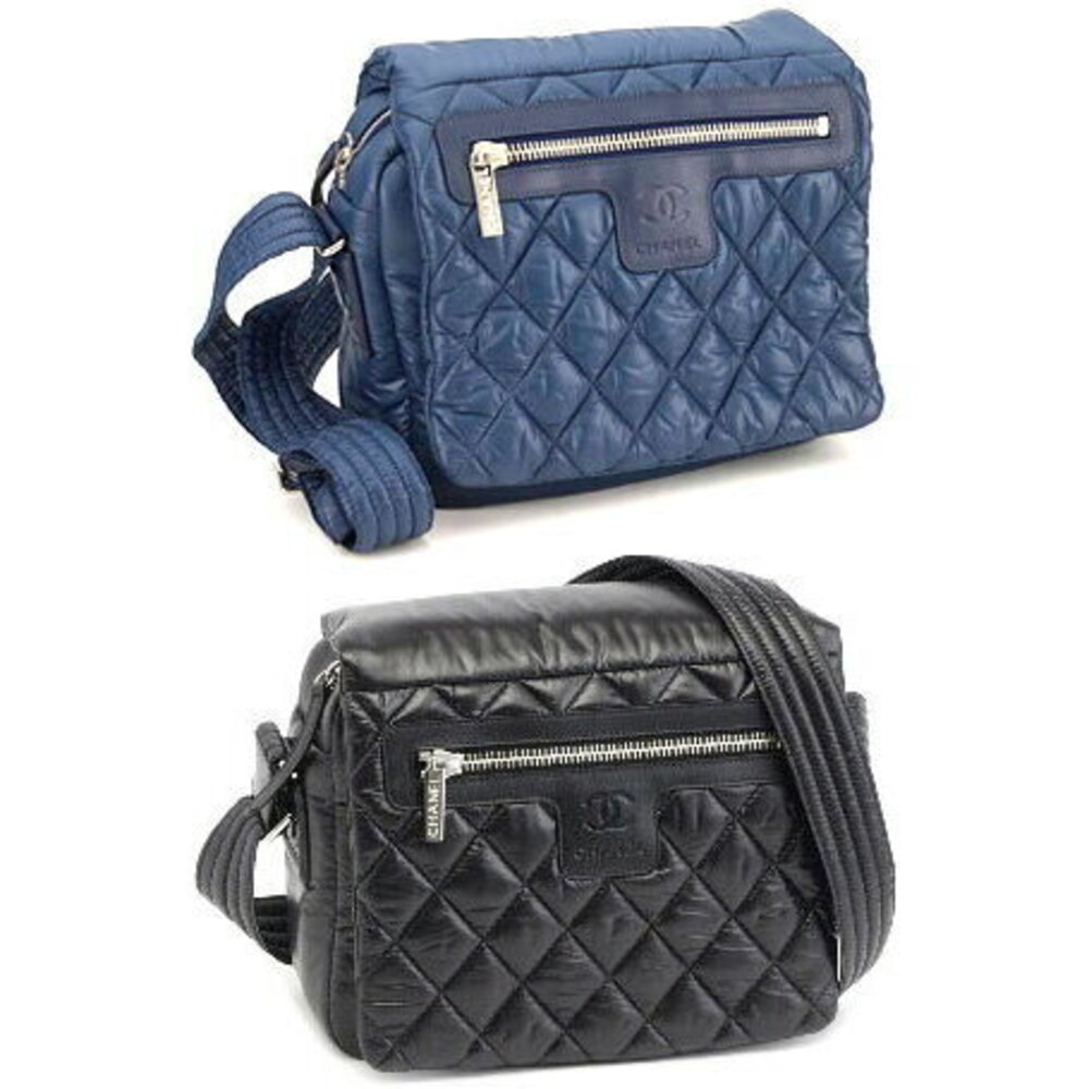 CHANEL Quilted Crossbody Bag Coco Cocoon Black Navy Blue Mark Messenger